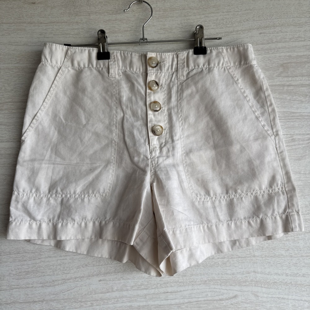 Loft Cream Cotton Linen Shorts Button Fly Lightweight Sz 4